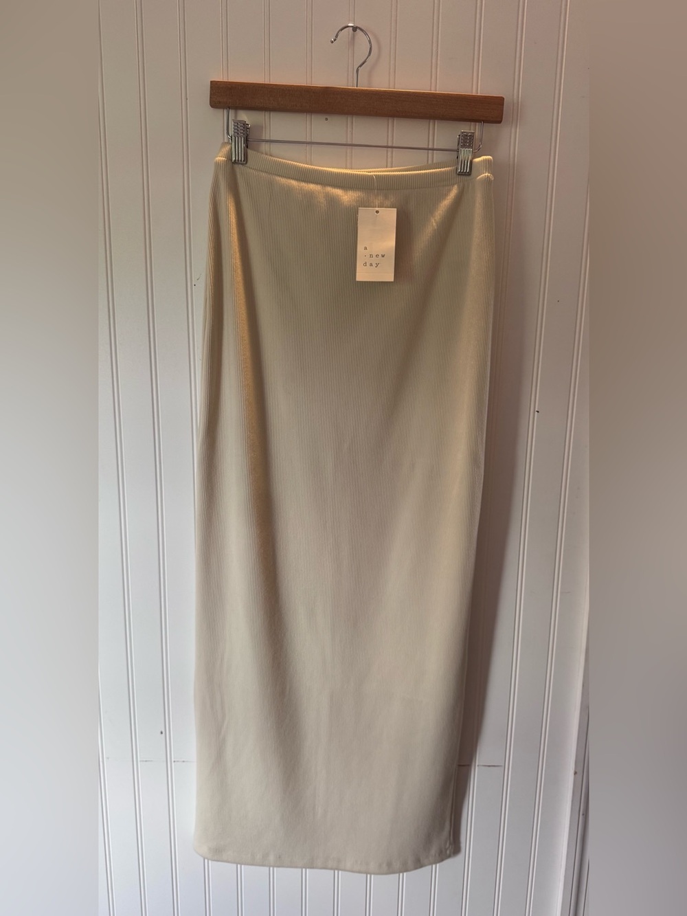 a new day Cream Ribbed Maxi Skirt - Sleek Pull-On Style